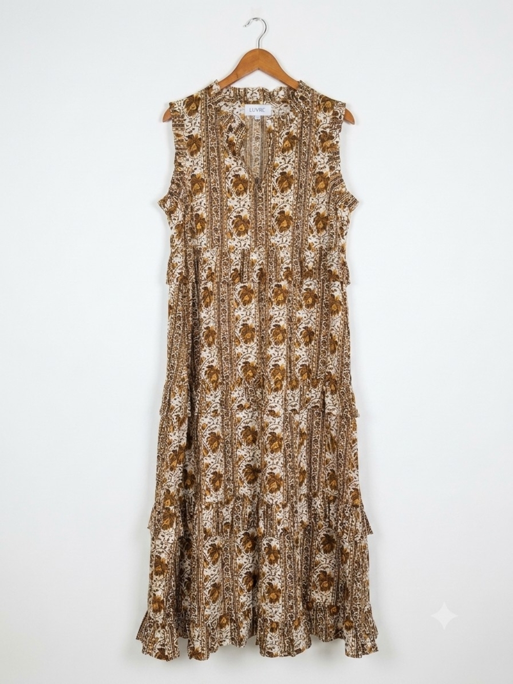 LIVRO Anthropologie Boho Floral Block Print Tiered Sleeveless Maxi Dress Size L